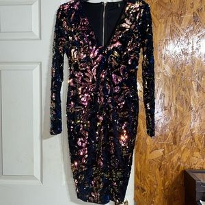 Multicolor sequence long sleeve dress. Absolutely stunning!